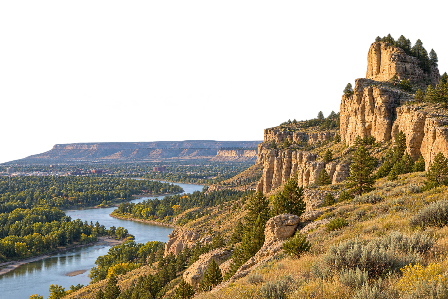 Billings & South Central Montana Service Area Billings Rimrocks above the Yellowstone River, representing Northwest Bail Bonds' Billings and South Central Montana service area.