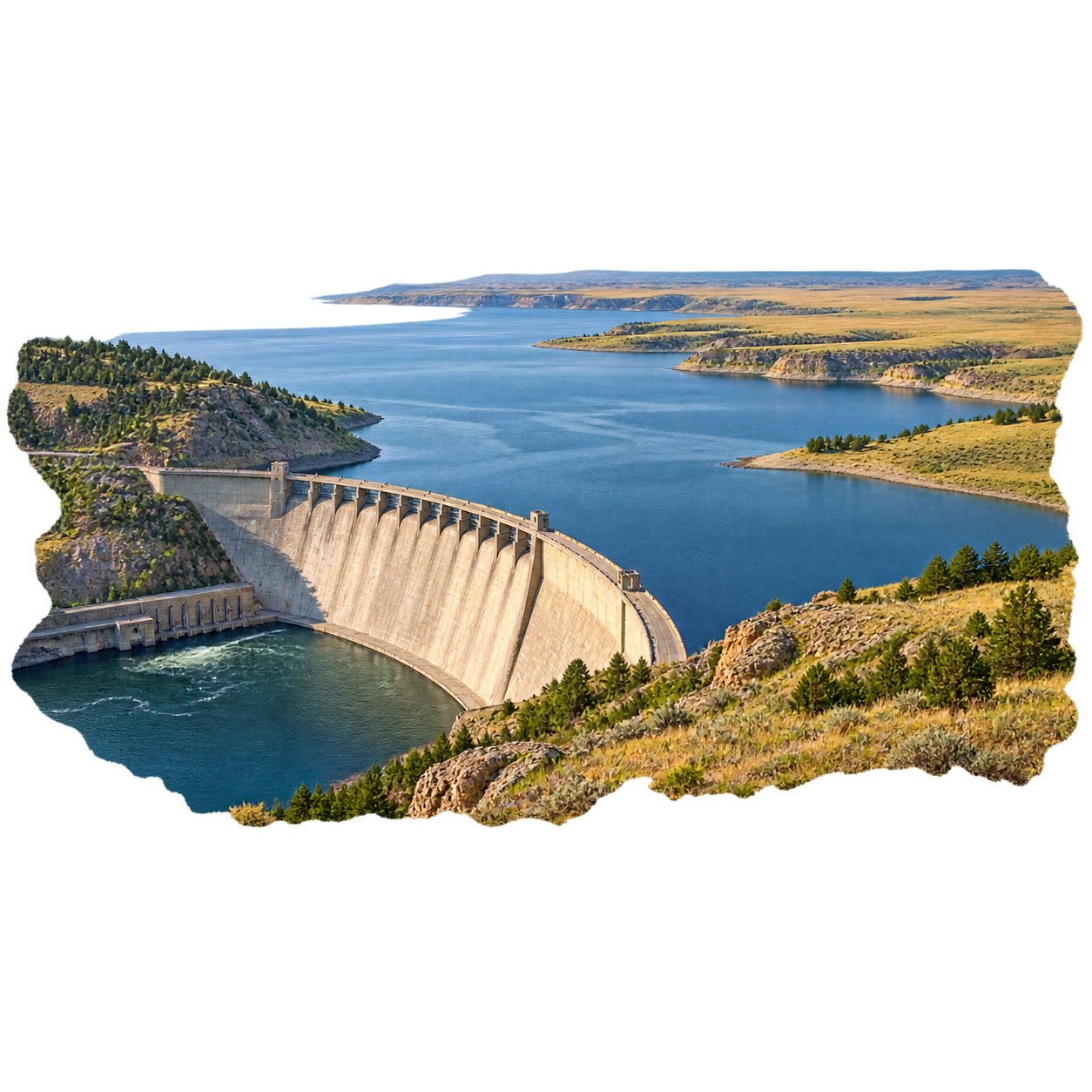 Hi-Line & Northeast Montana Service Area Fort Peck Dam and reservoir in northeastern Montana, representing Northwest Bail Bonds' Hi-Line and Northeast Montana service area.